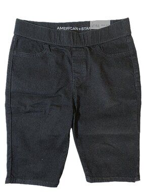 NWT American‎ Star Black Pull On Denim Capris Size 12 Super Stretch Crop